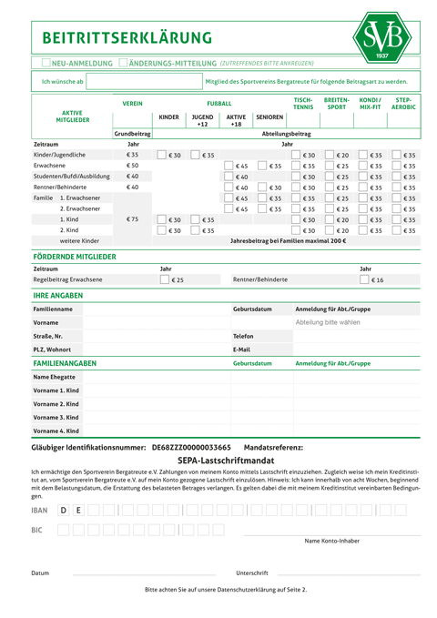 Beitrittsserklärung für den SVB